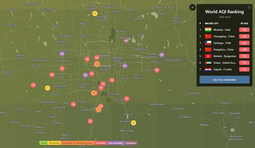Air pollution in Bishkek. The level rose to unhealthy