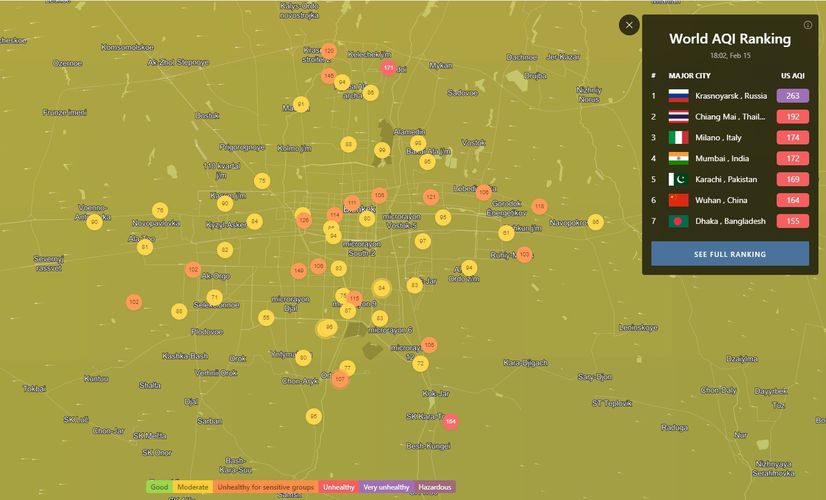 Air pollution in Bishkek. The level has risen slightly, but remains moderate.
