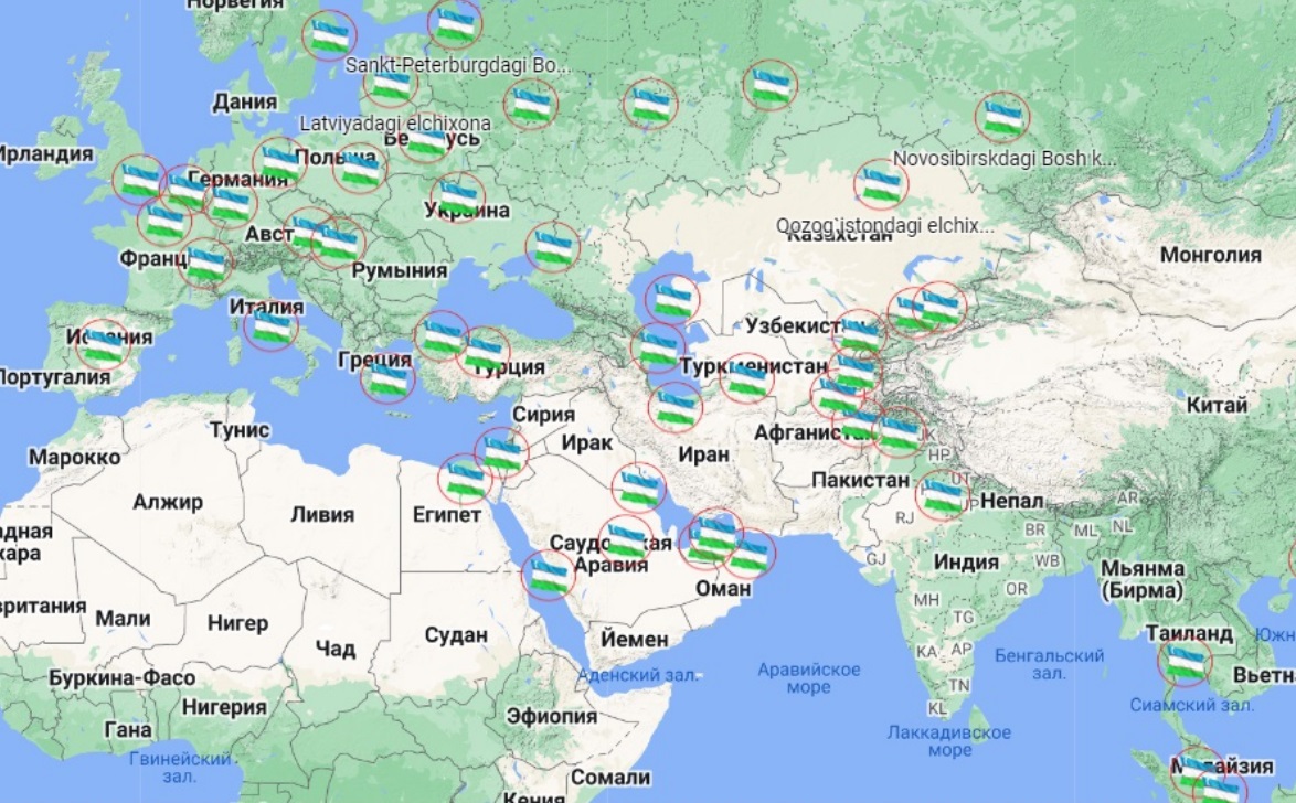 A map of referendum plots in foreign countries of Uzbekistan was created