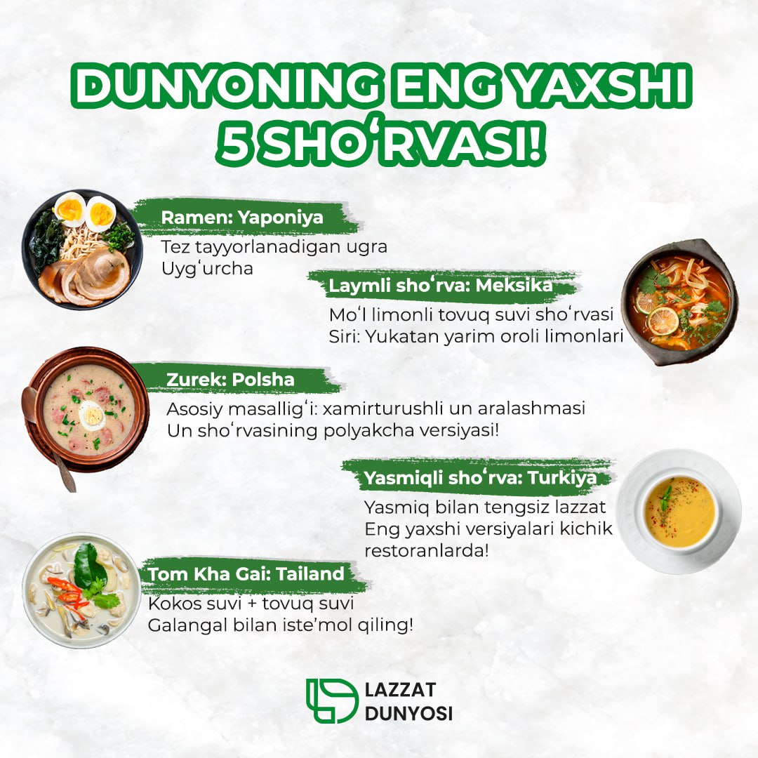🥘 We present to you the soups that entered the first five in the survey of the best soups in the world.