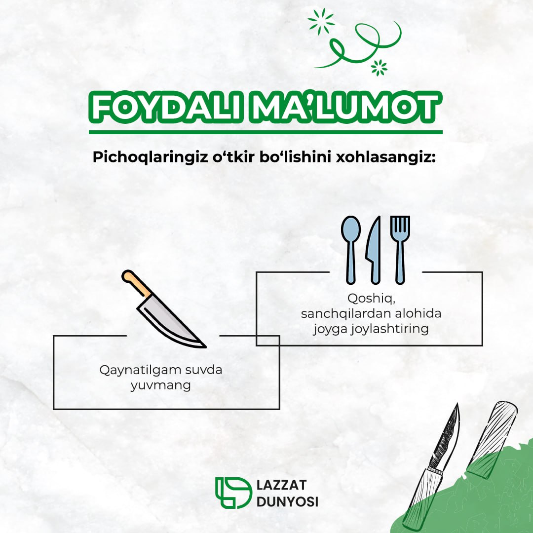 Pichoqlaringizning o‘tkirligini yo‘qotmaslik uchun, bizning foydali maslahatimizdan foydalanib ko‘ring😍