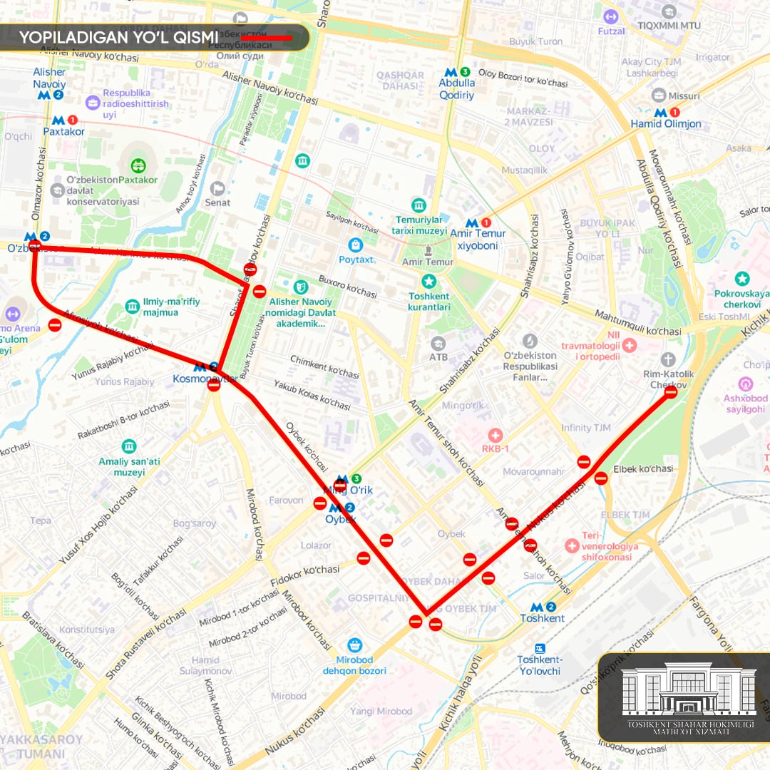 A number of streets in the center of Tashkent will be temporarily closed due to the running competition