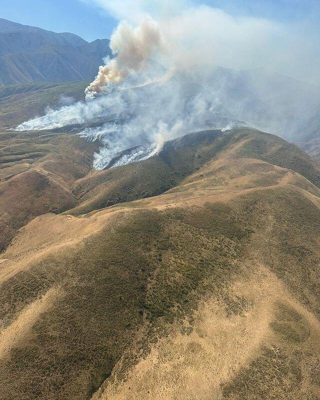 A large fire is being extinguished in the mountains of Zhambyl region