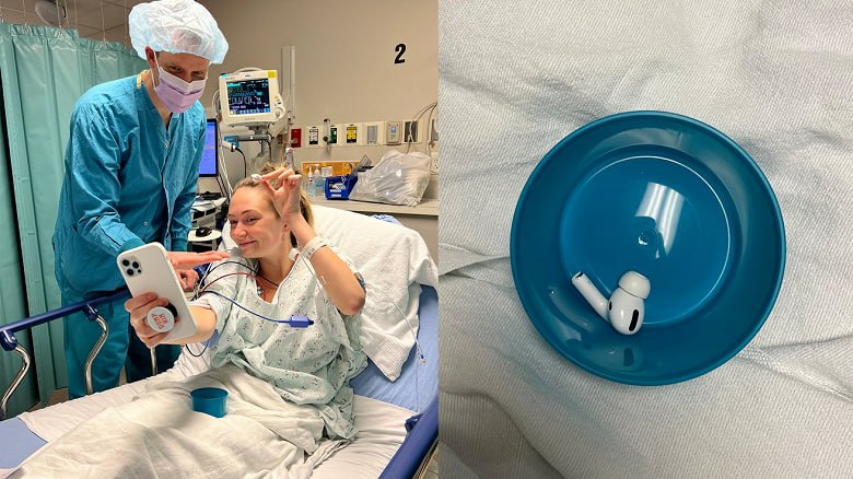 An American woman's earphones, which were in her stomach for 9 hours, were removed