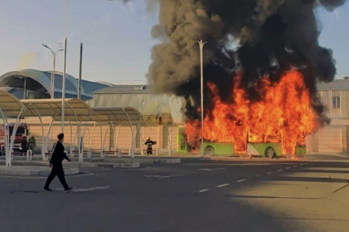 One of the passenger buses caught fire in Sergeli