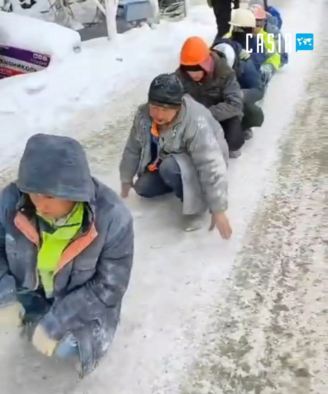 In Russia, immigrants were forced to walk while sitting