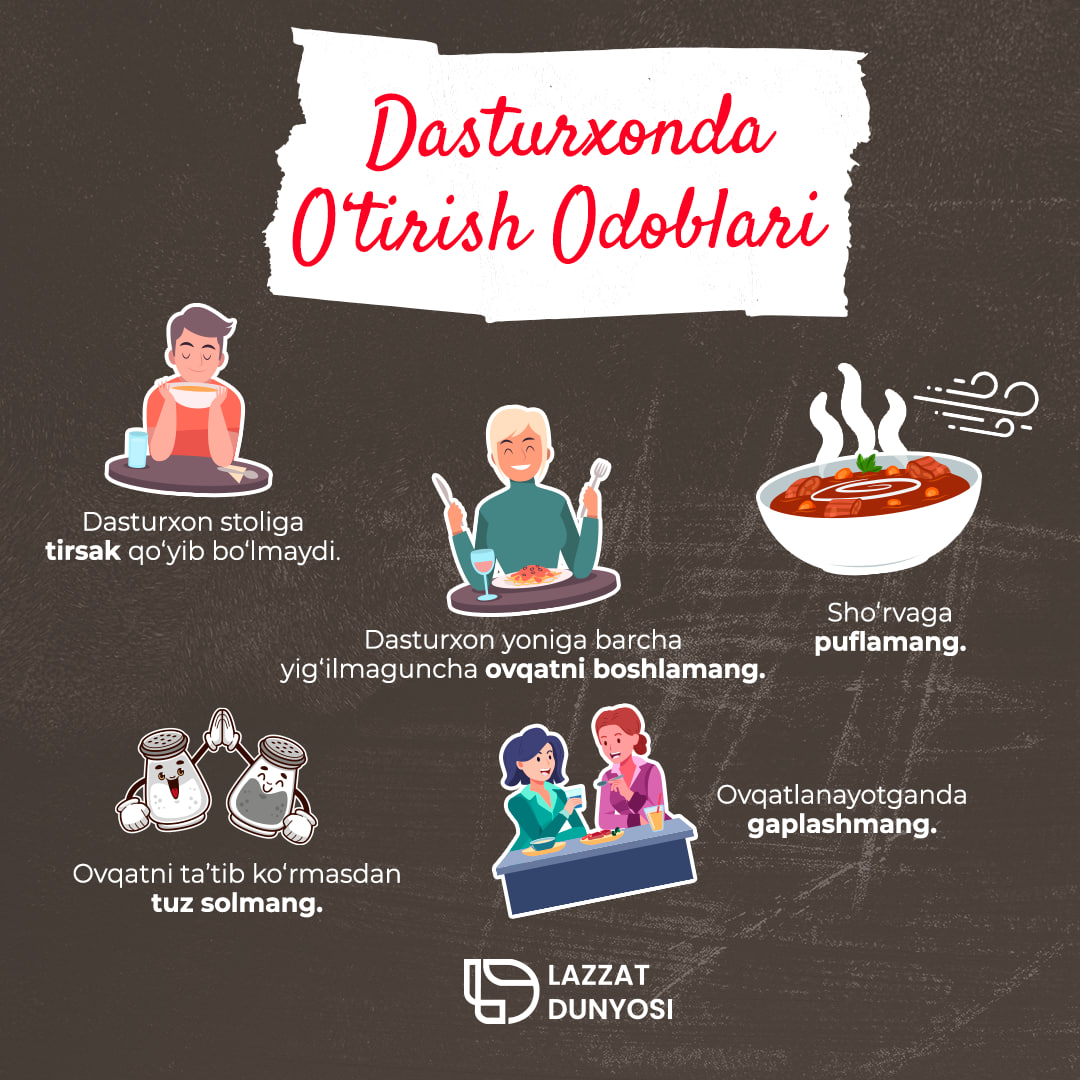 🍽Dasturxonda o‘tirish odoblari