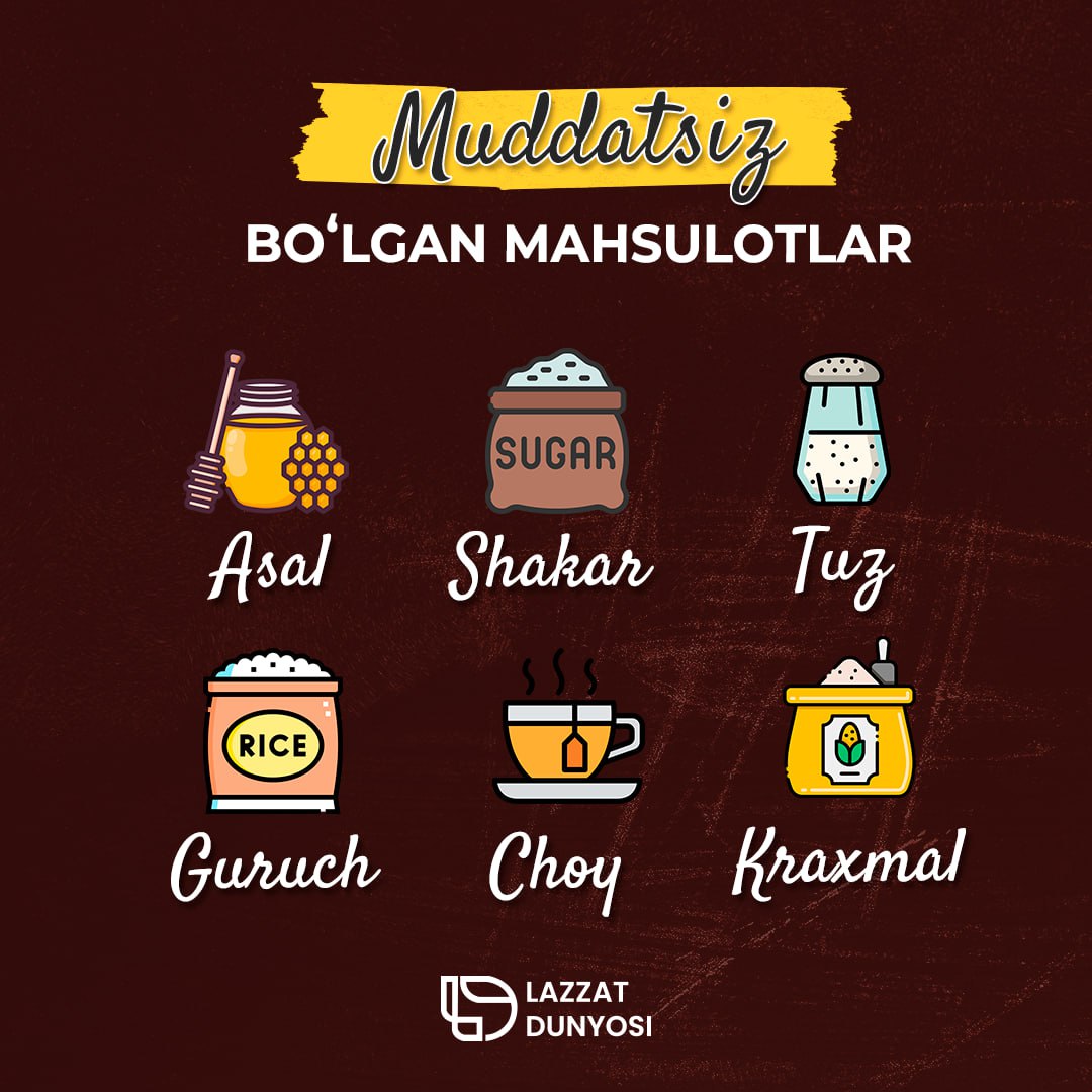 Muddati haqida oʻylamasdan iste’mol qilishingiz va foydalanishingiz mumkin boʻlgan mahsulotlarni sizlar uchun toʻpladik!