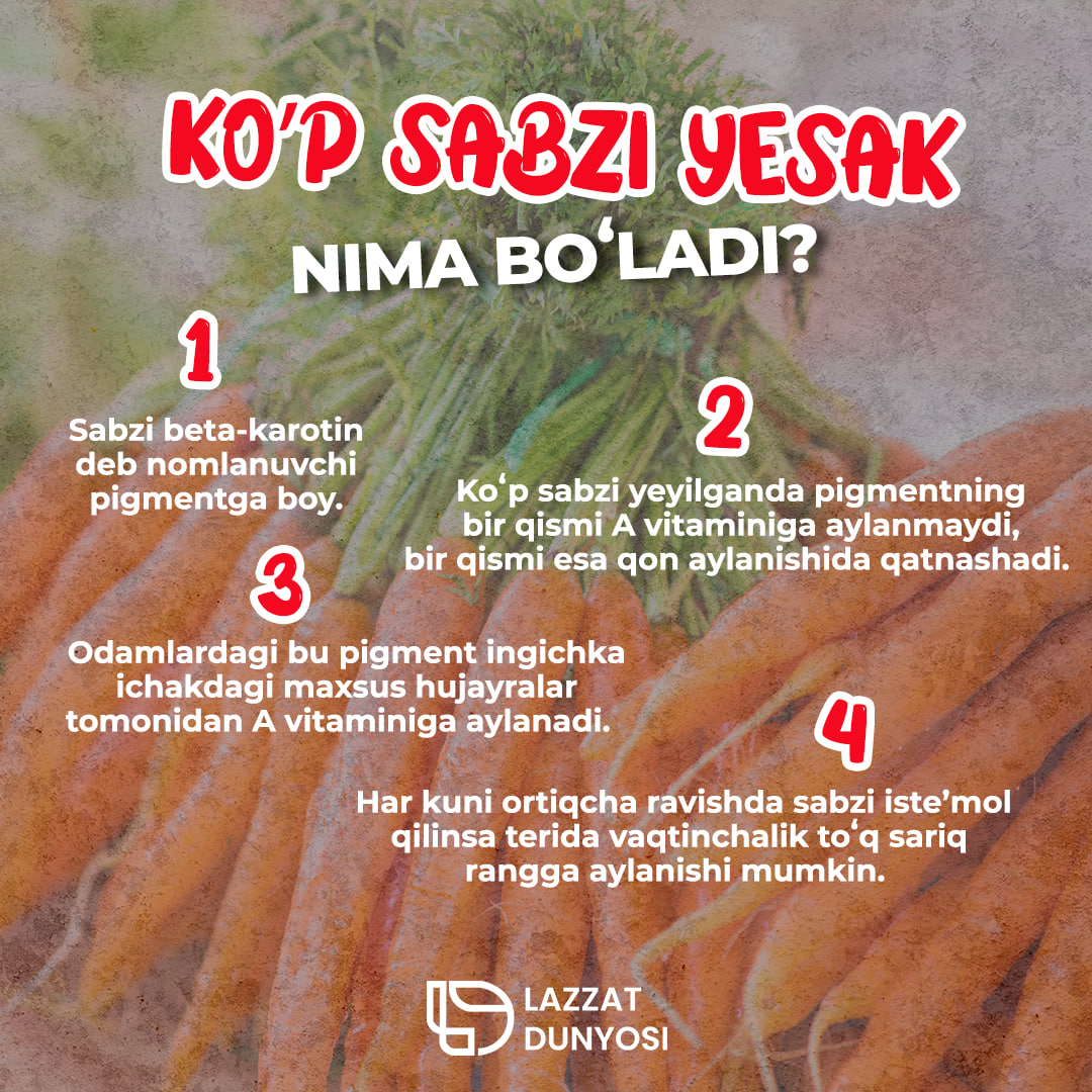 What will happen if we eat a lot of carrots?