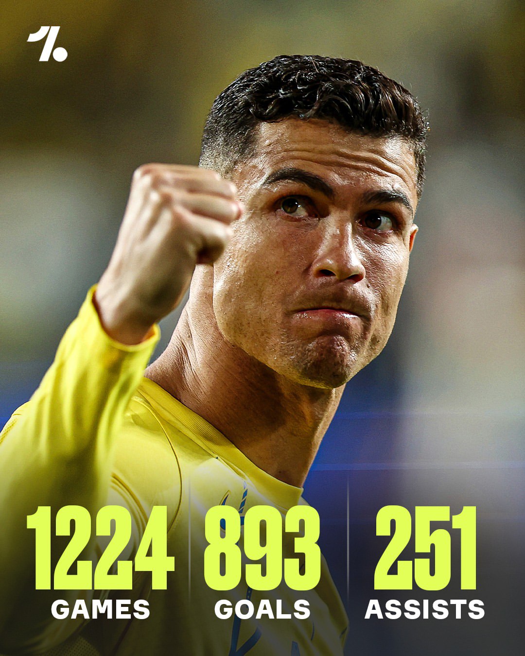 Recently, the Portuguese star Cristiano Ronaldo, who started recording records again, has a total result in his professional football career: 1224 games, 893 goals and 251 assists!