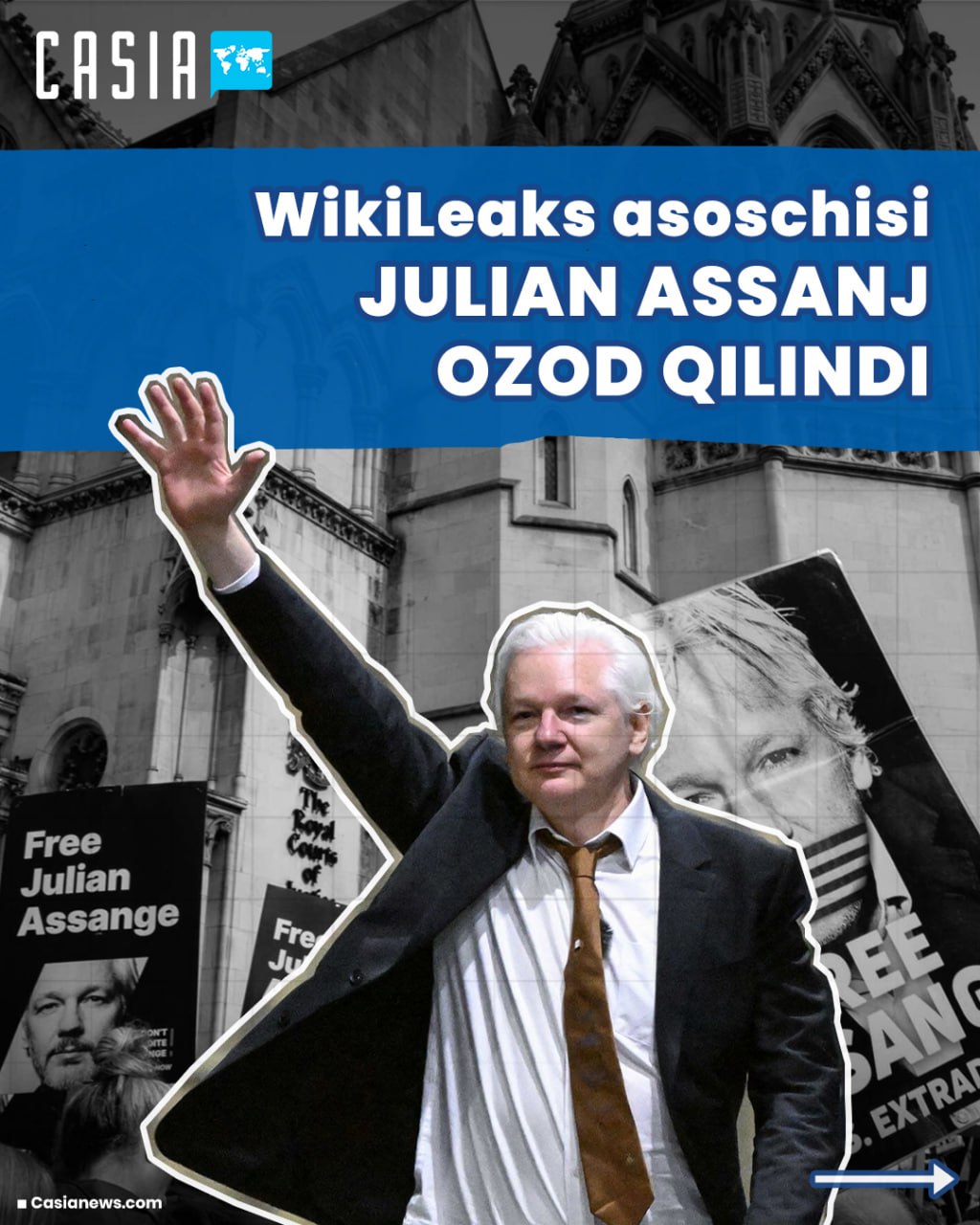 WikiLeaks asoschisi Julian Assanj ozod qilindi
