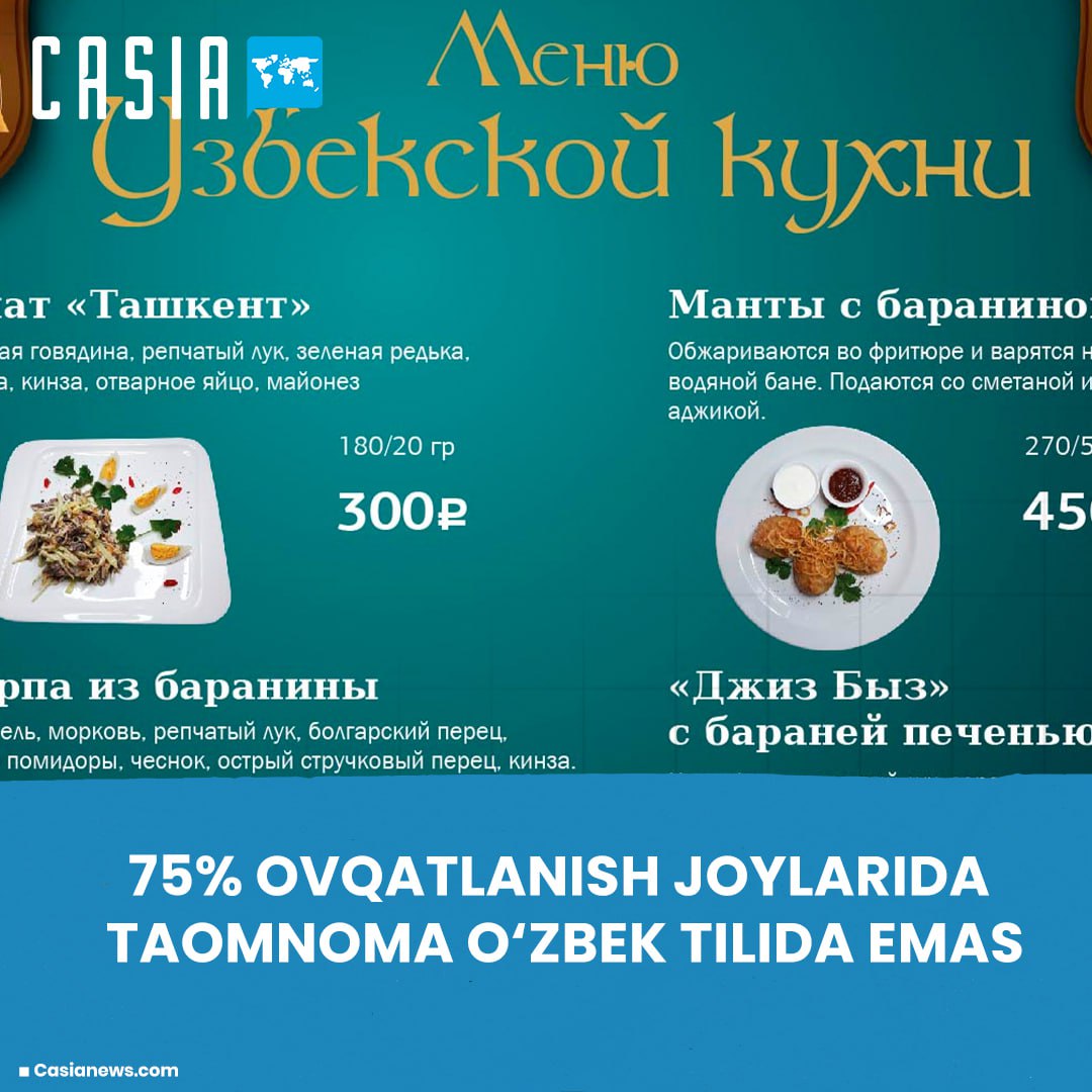 75% ovqatlanish korxonalarida taomnoma o‘zbek tilida emas — Raqobat qo‘mitasi