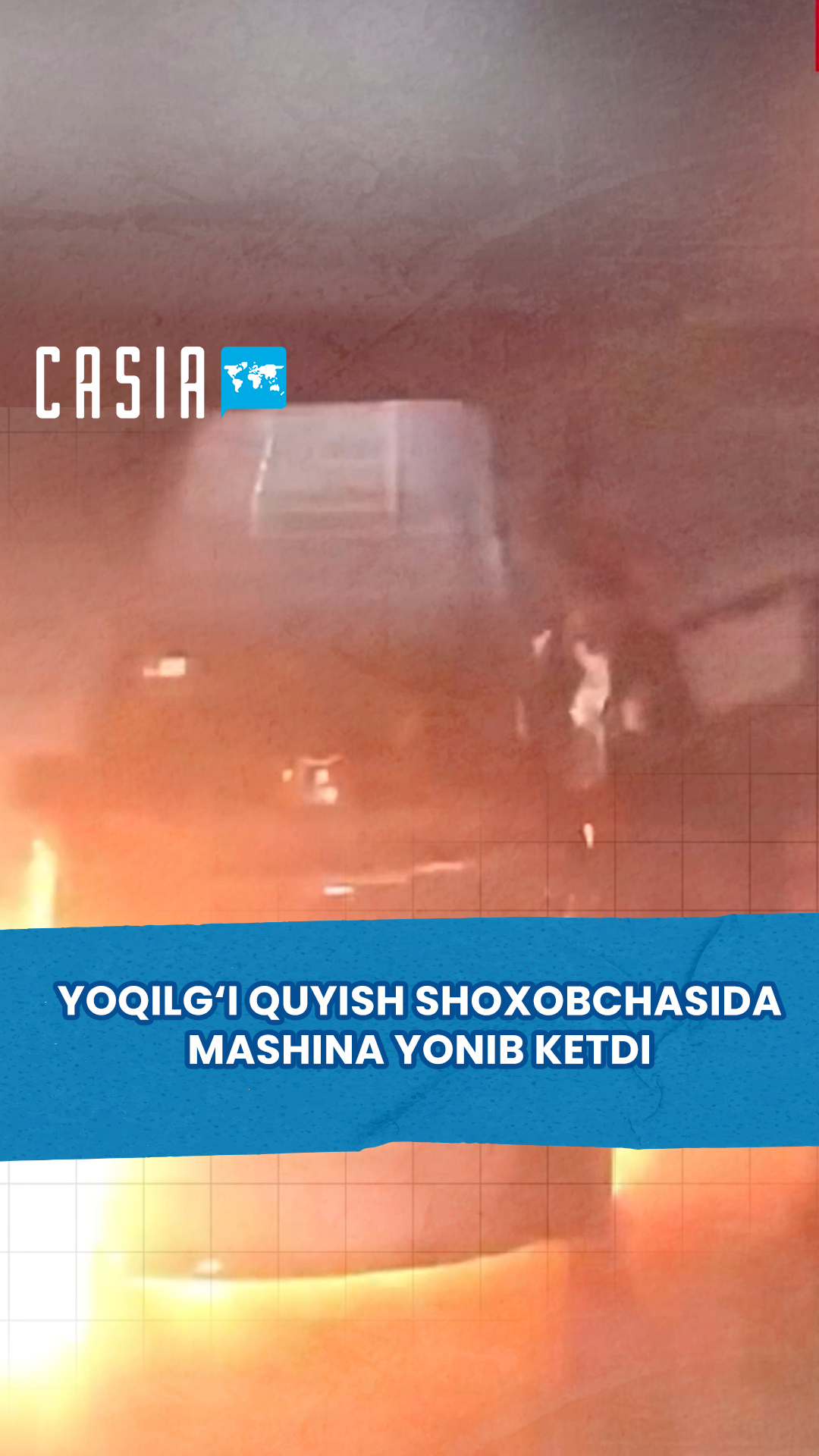 Car catches fire at gas station