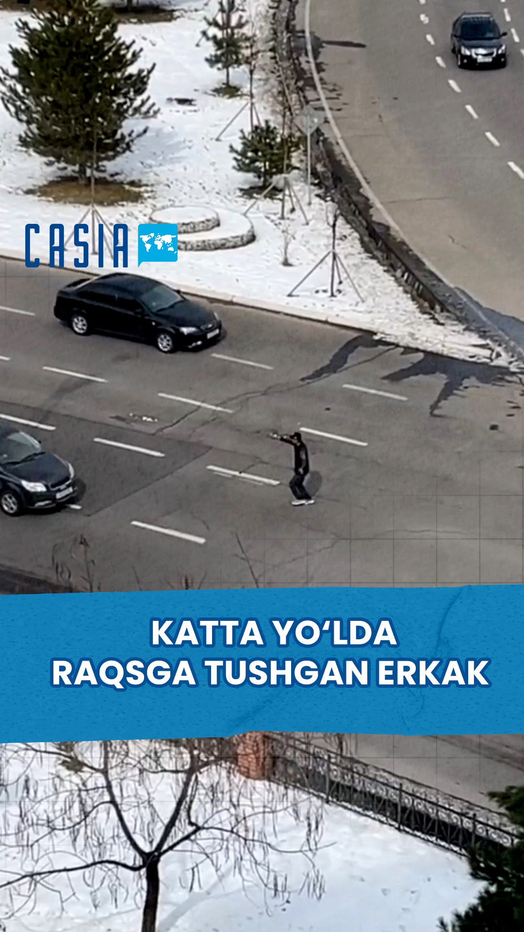 Man dances on highway in Tashkent