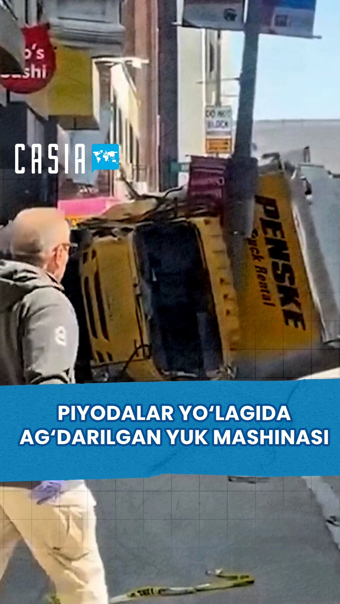 Truck overturns on sidewalk