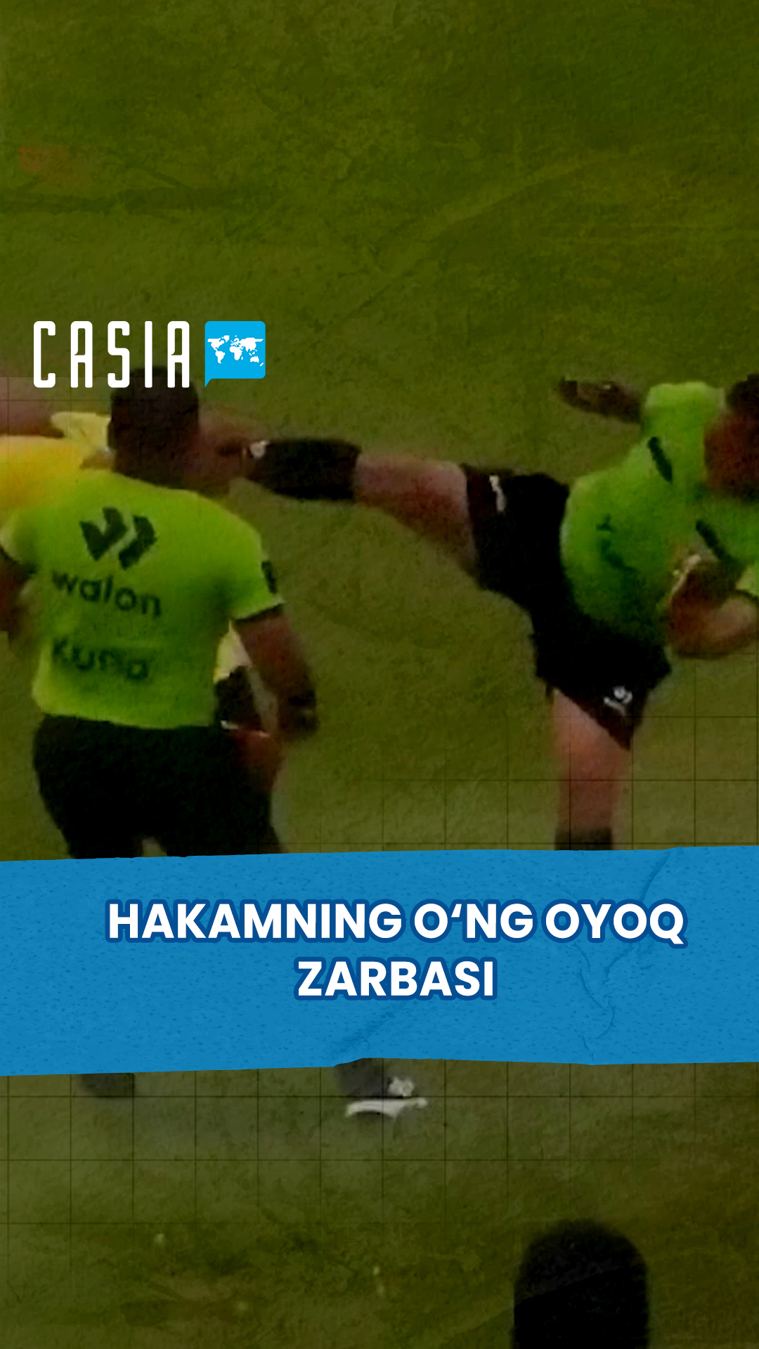 Referee kicks right foot