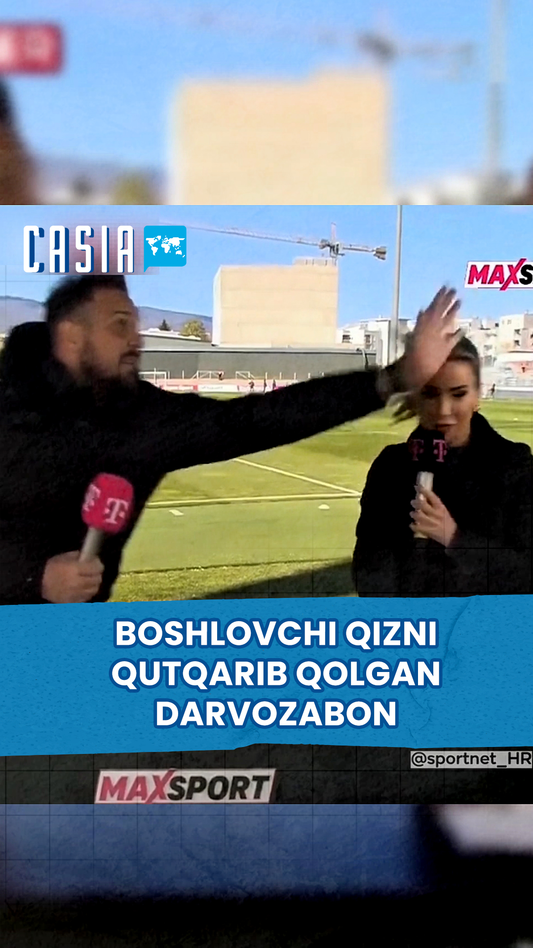 Goalkeeper saves the presenter