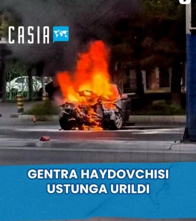 Gentra driver hits a pole in Tashkent