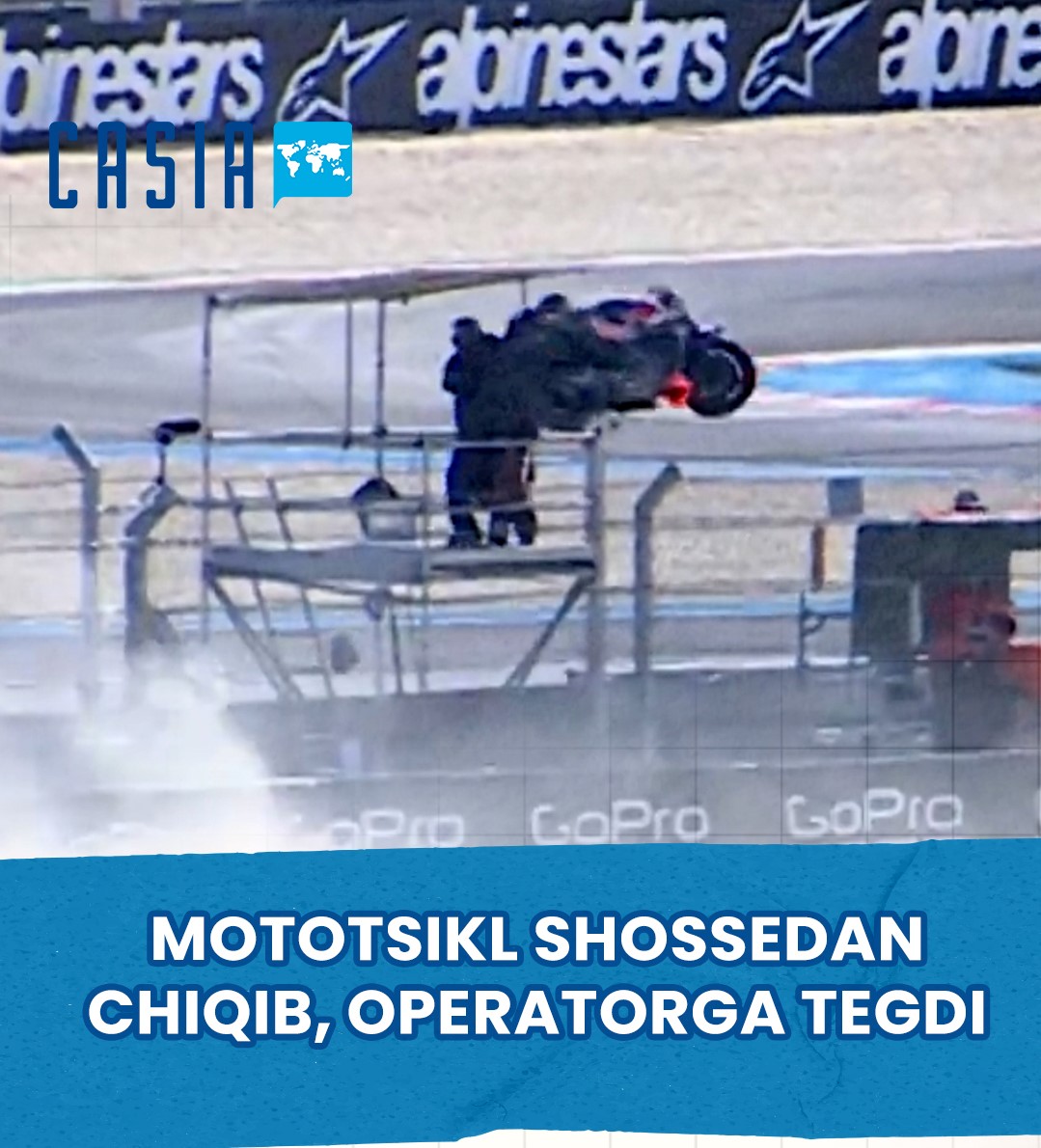 In a motorcycle race, a motorcycle left the track and hit the operator.