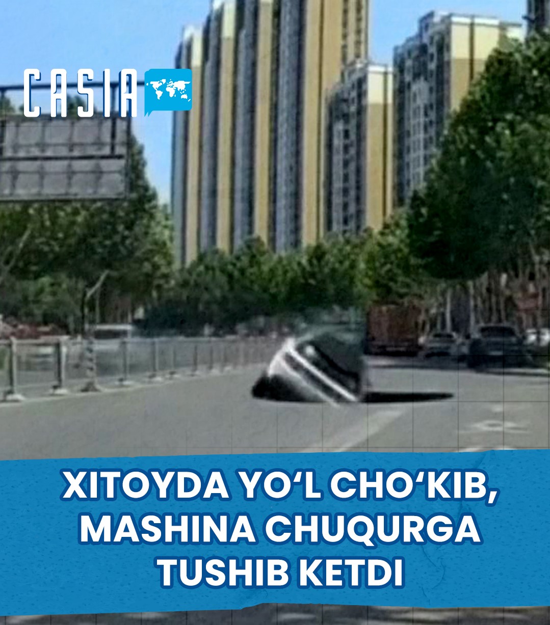 A car fell into a pit after a road collapsed in China