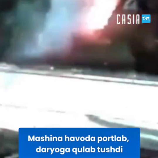 Car explodes in air and crashes into river in Russia