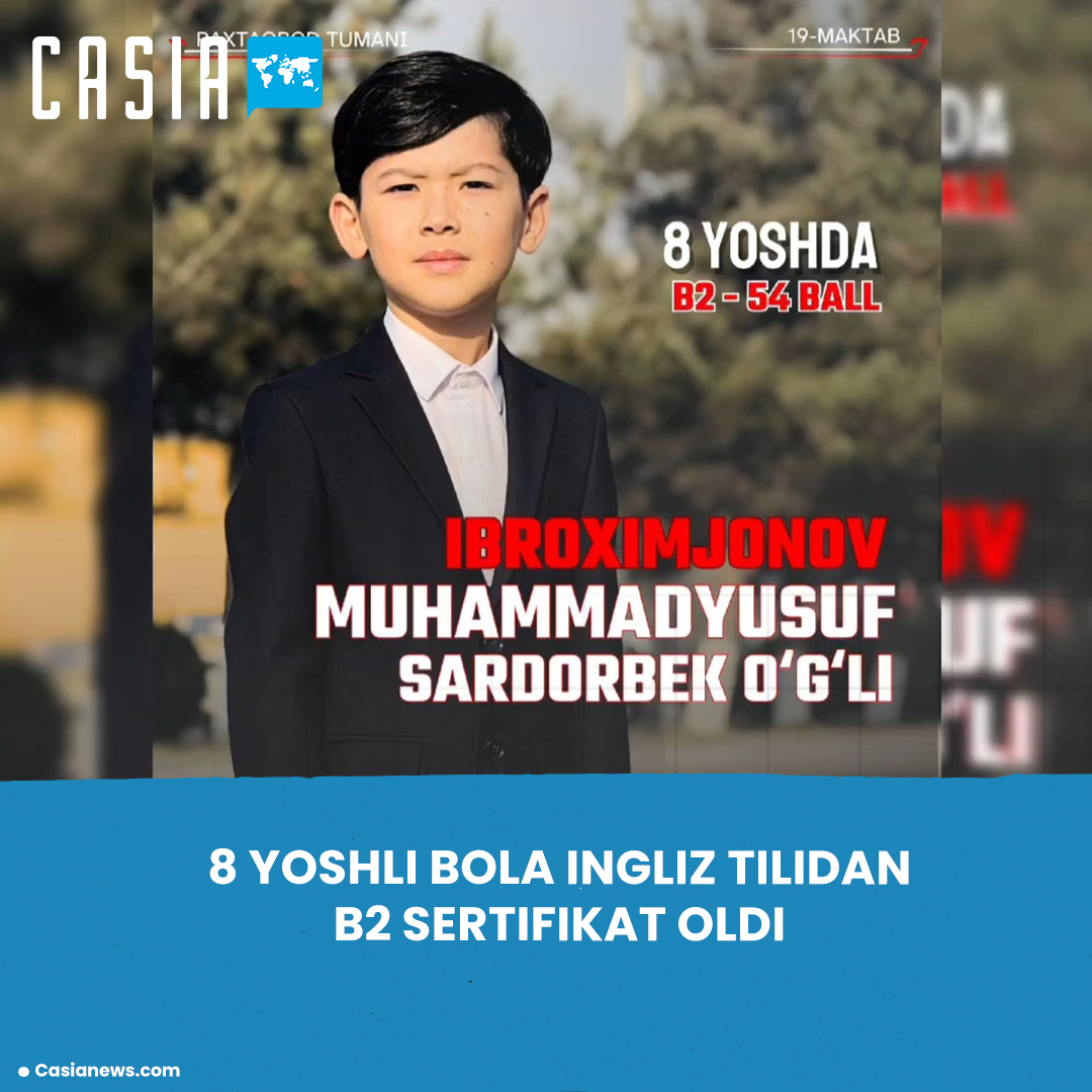 A 2nd grade student in Andijan received a B2 certificate in English