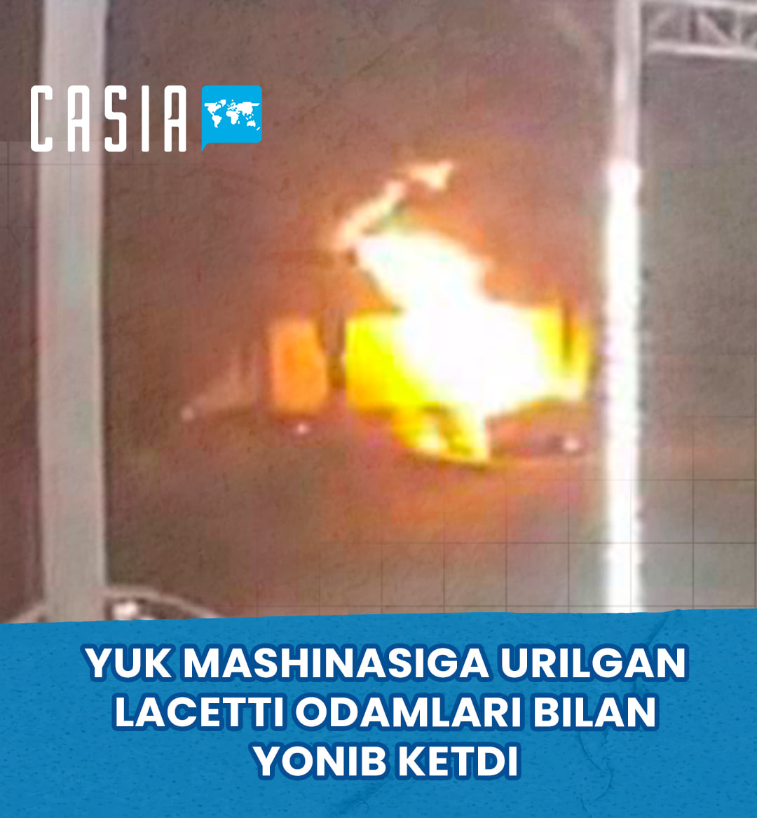 A Lacetti caught fire after colliding with a truck in Jizzakh, leaving 5 people dead