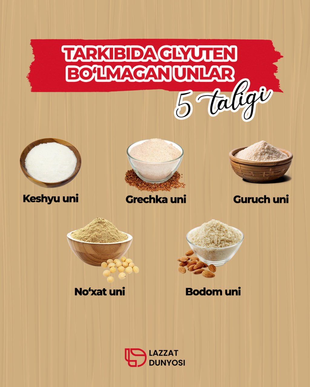 A list of flours that are most suitable for healthy and light eating and are gluten-free.