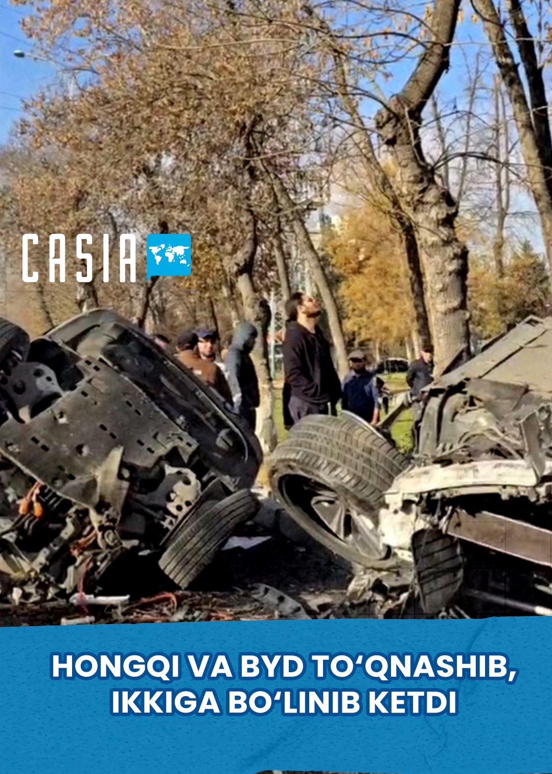Traffic accident in Tashkent: Hongqi and BYD collided, one of them split in two