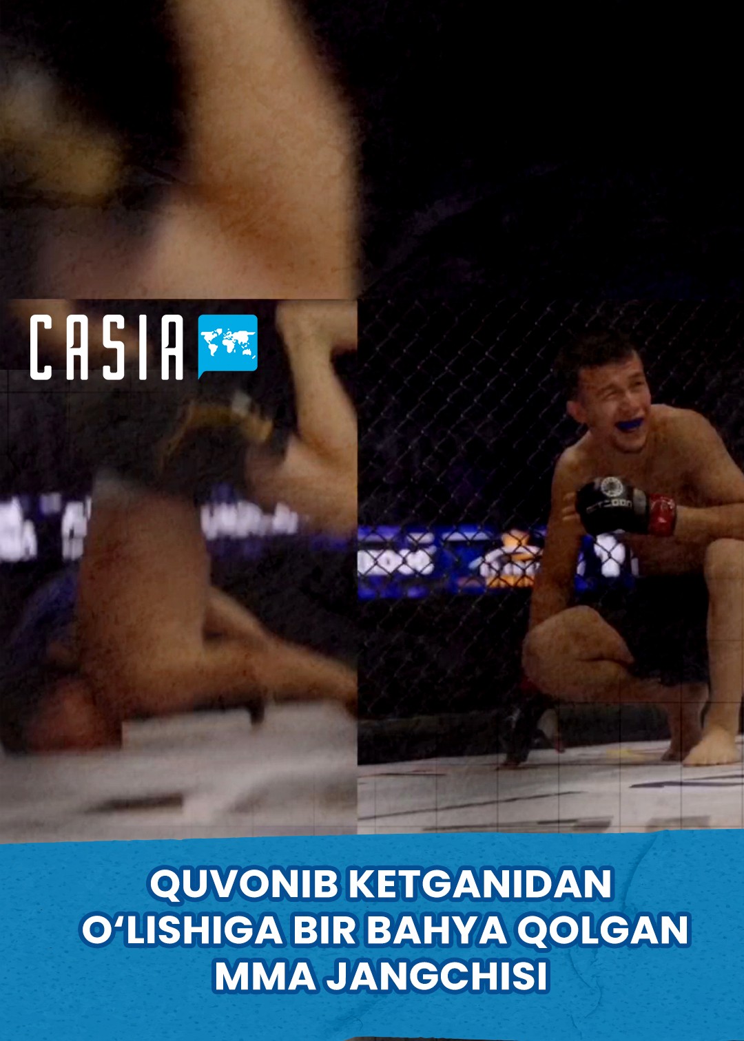 An MMA fighter almost broke his neck from excitement after winning a fight