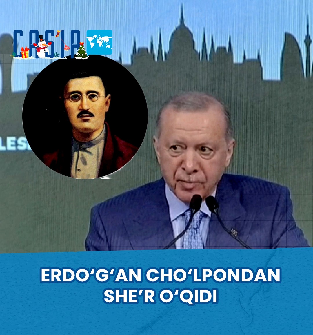 Erdoğan read an excerpt from a poem by Cholpon