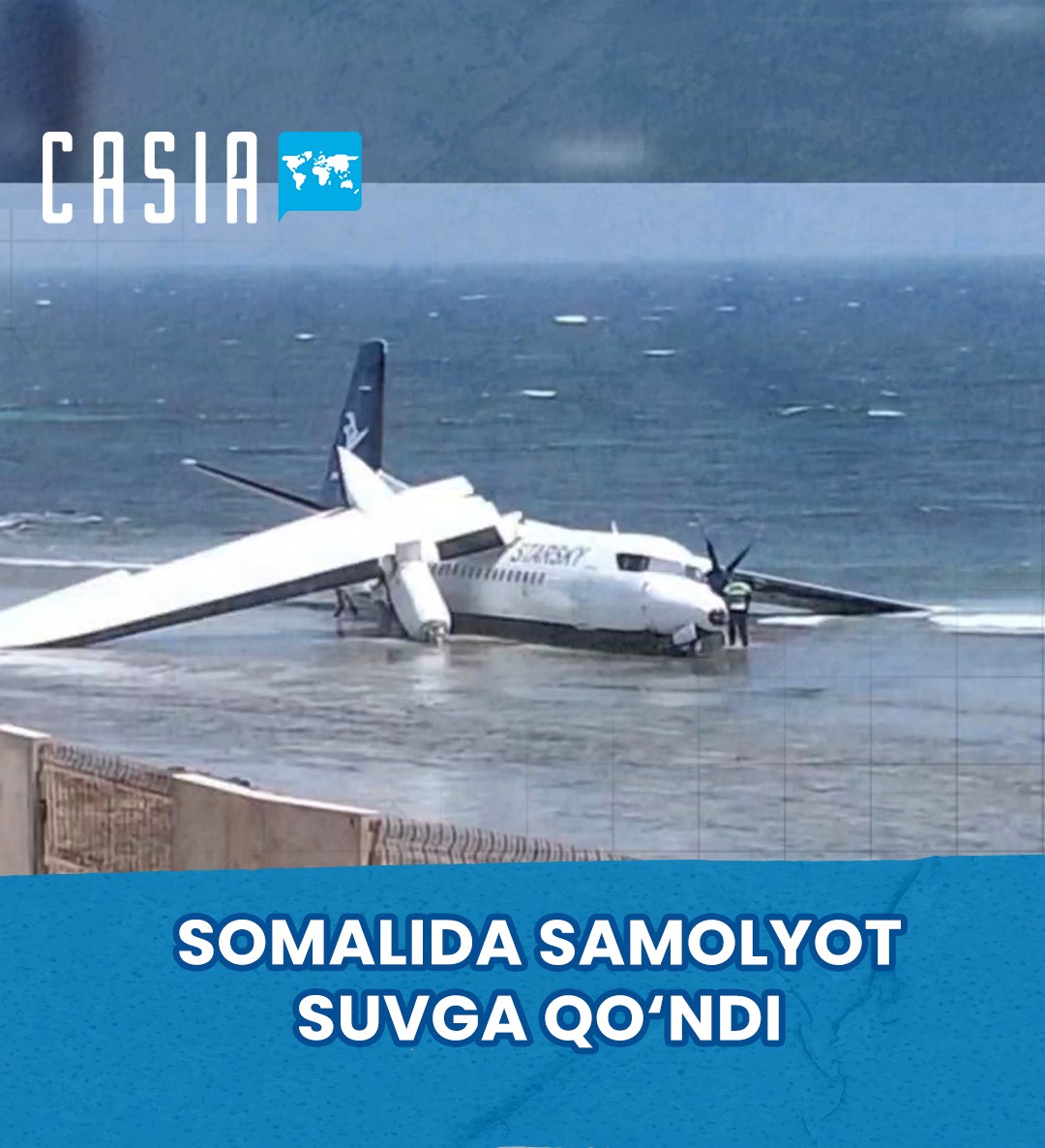 In Somalia, a plane made a water landing due to a technical failure