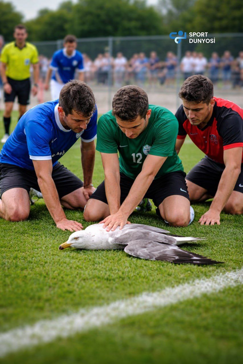 Footballers saved a seagull during a match
