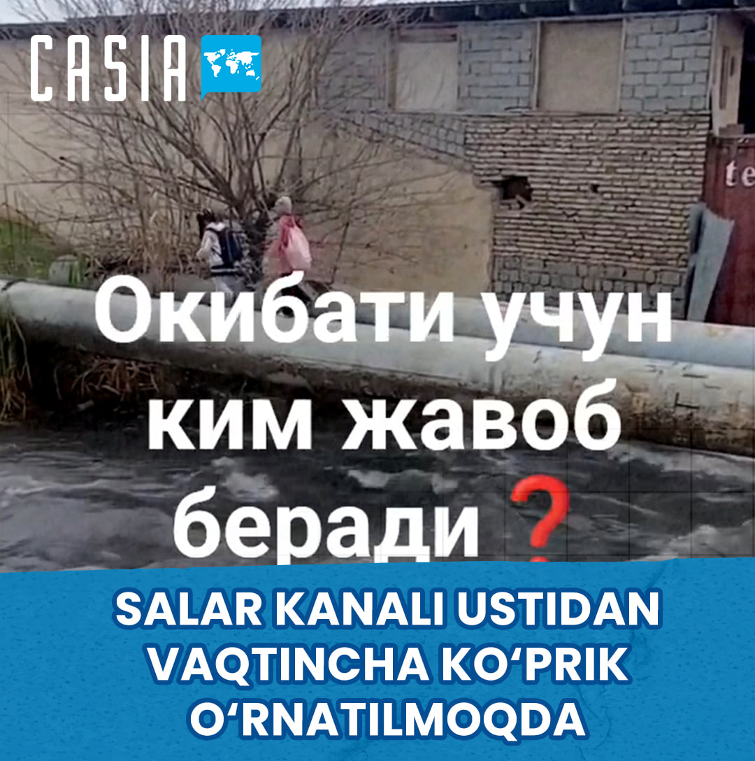 Students cross canal through pipe in Sergeli