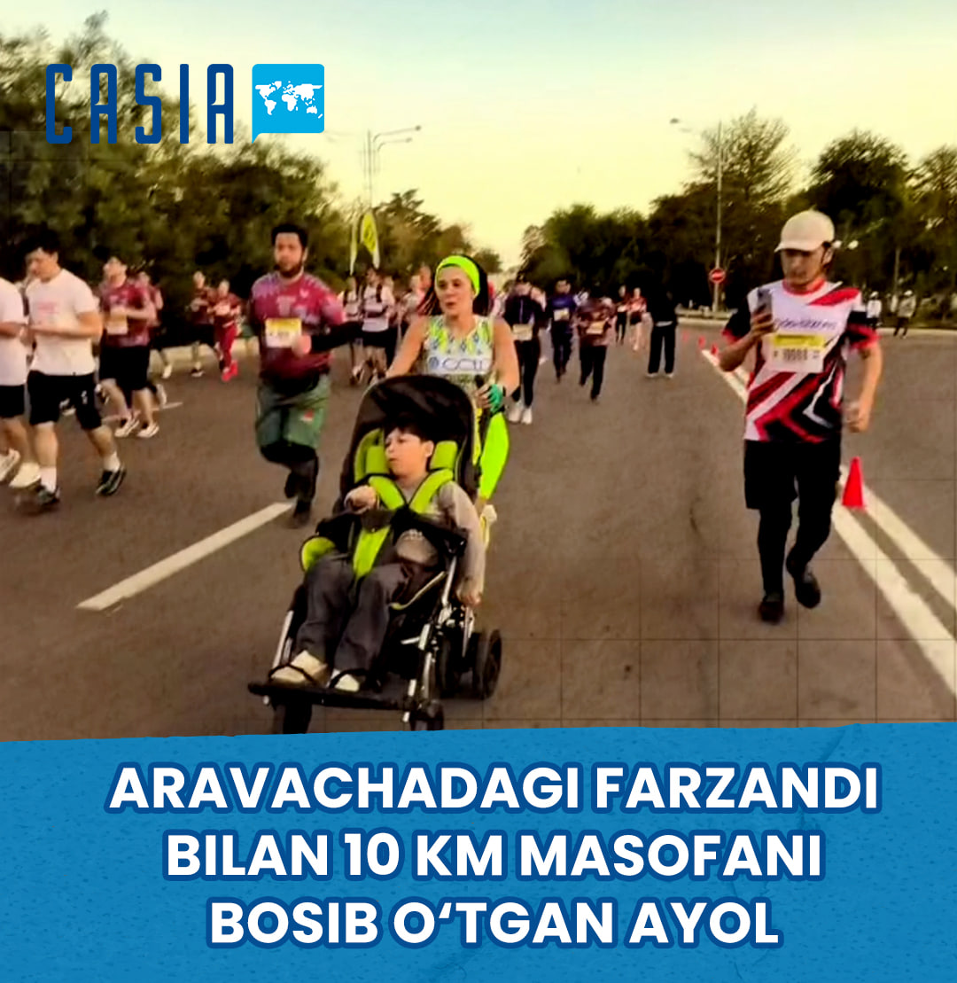 Woman in Bukhara takes part in marathon with child in stroller