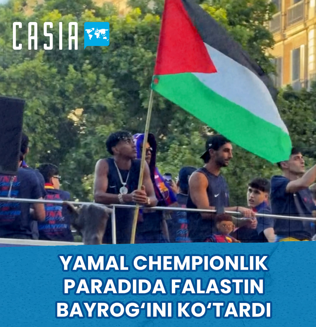 Barcelona star Lamin Yamal raises Palestinian flag at championship parade