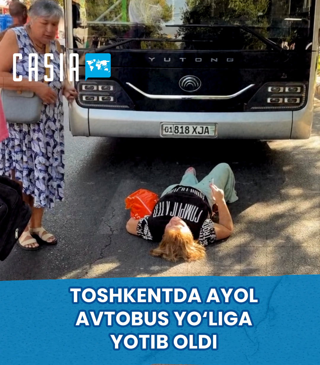 Woman who lay down in a bus lane in Tashkent taken to a sobering-up facility