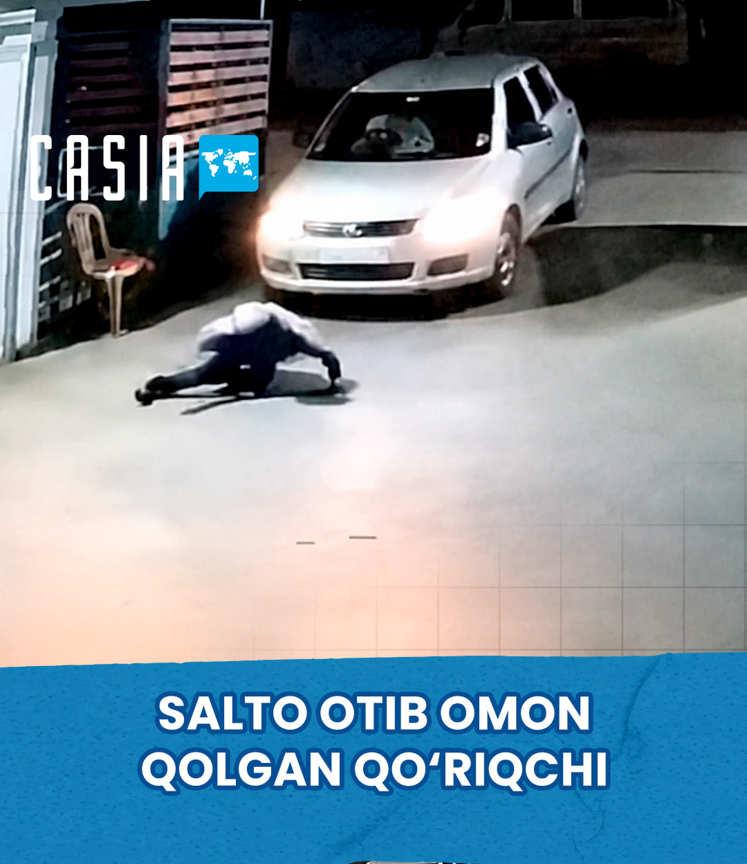 Security guard narrowly escapes being hit by a car with a somersault