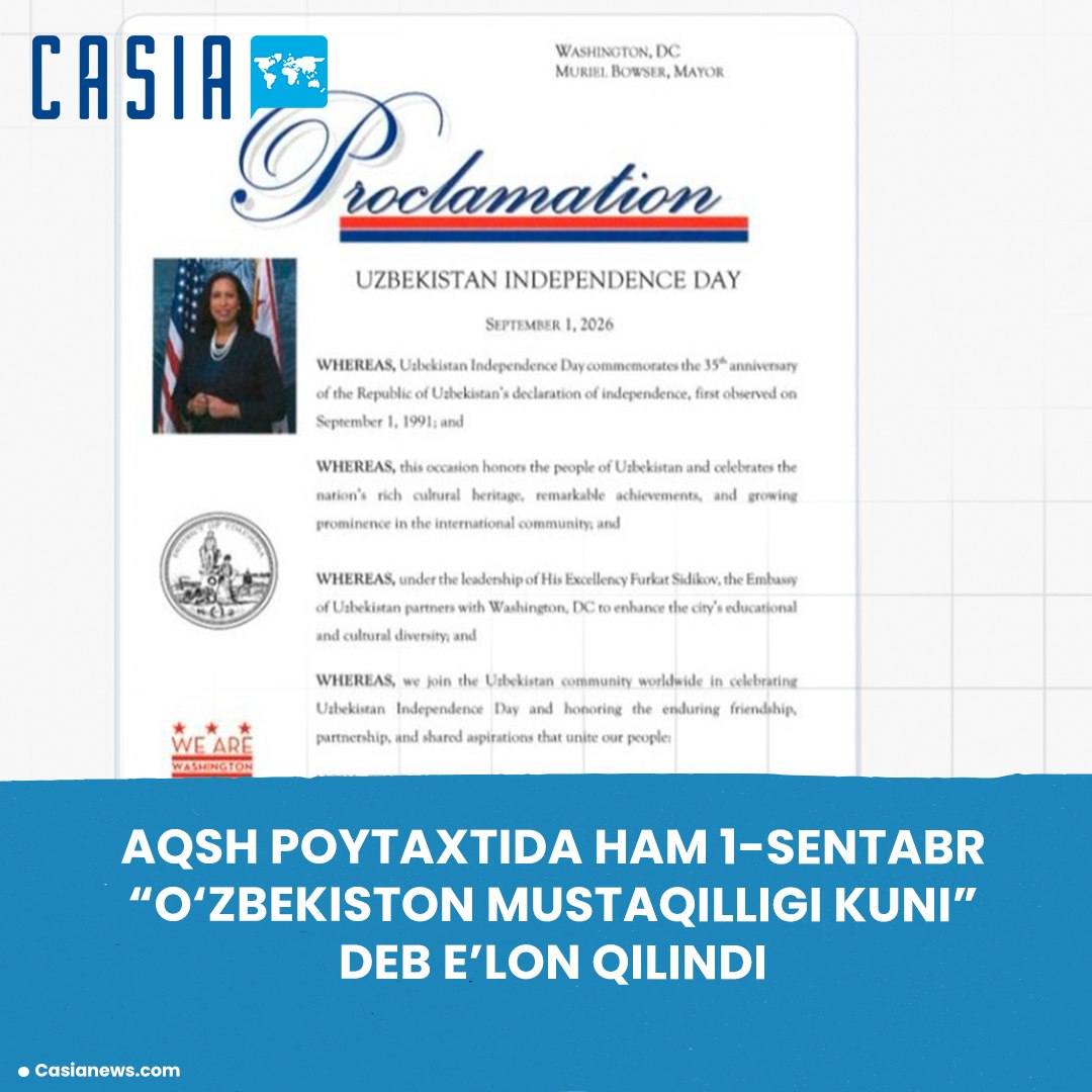 Washington Also Declares September 1 as “Uzbekistan Independence Day”