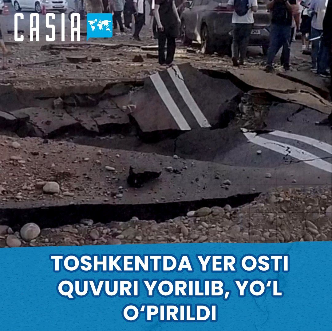 Underground Pipe Bursts in Tashkent, Causing Road to Collapse